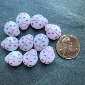 Alternative view of Large Pink and White Ladybug Bead 13x11mm 10 Beads