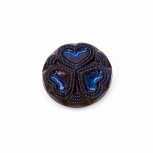 Vintage Czech Glass Button, Triple Hearts Bluestar, 22mm, 2 Buttons