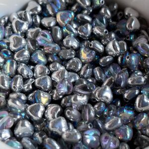 Crystal Silver Rainbow Heart Czech Glass Bead 6mm 25 Beads