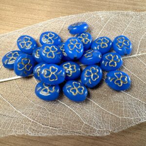 Alternative view of Blue Opal Gold Wash Shamrock Czech Glass 10mm, Clover Bead, 15 beads
