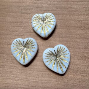 White Gold Wash Kiwi Heart Starburst Czech Glass Bead - 18mm - 4 Beads - Image 3