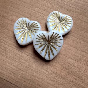 White Gold Wash Kiwi Heart Starburst Czech Glass Bead - 18mm - 4 Beads - Image 4