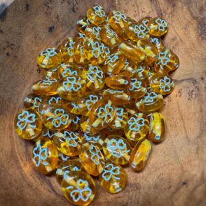 Topaz Light Blue Shamrock Czech Glass 10mm, Clover Bead, 15 beads