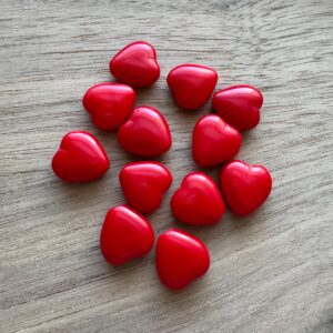 Vintage Opaque Red Heart Czech Glass Bead, 12 x 11mm, 15 Beads
