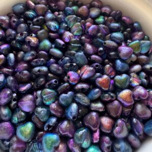Crystal Etched Magic Blue Heart Czech Glass Bead 6mm 25 Beads