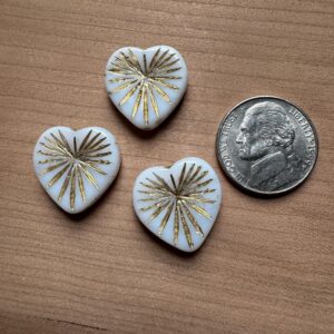 White Gold Wash Kiwi Heart Starburst Czech Glass Bead - 18mm - 4 Beads - Image 5
