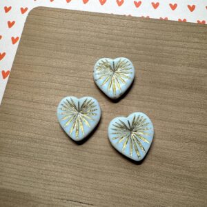 Alternative view of White Gold Wash Kiwi Heart Starburst Czech Glass Bead - 18mm - 4 Beads