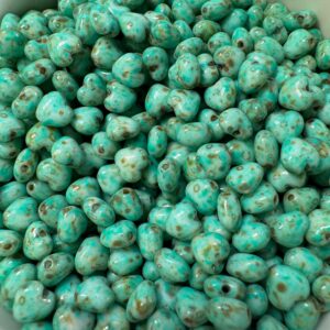 Turquoise Picasso Heart Czech Glass Bead 6mm 40 Beads