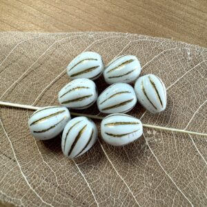 Drop Melon Beads, White Gold Wash, Czech Glass Bead, 10 Beads, 11mm x 9mm - Image 2