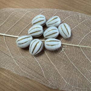 Drop Melon Beads, White Gold Wash, Czech Glass Bead, 10 Beads, 11mm x 9mm - Image 3