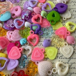 Kawaii Heart Charms Mix, 100pcs Pastel Acrylic Charms, Cute Plastic Heart Pendants for Jewelry Making, Phone Charms