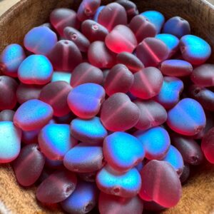 Alternative view of Matte Fuchsia AB Heart Czech Glass Bead - 8mm - 25 Beads