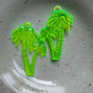 Alternative view of Vintage German Neon Green Palm Tree Resin Charm – Tropical Jewelry Making Supplies – Retro Acrylic Palm Pendant - 2 Char