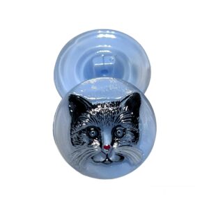 Glass Statement Button, Light Blue/Black Cat, glass shank, 22mm
