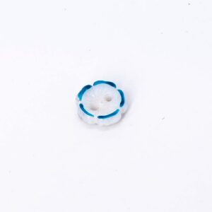 White Blue Rimmed Flower Button, 4 Buttons, 11mm, Vintage Czech Glass Button