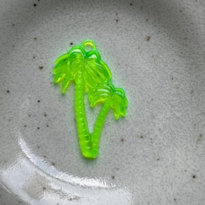Vintage German Neon Green Palm Tree Resin Charm – Tropical Jewelry Making Supplies – Retro Acrylic Palm Pendant - 2 Char