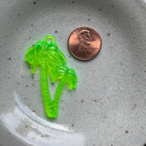 Vintage German Neon Green Palm Tree Resin Charm – Tropical Jewelry Making Supplies – Retro Acrylic Palm Pendant - 2 Char - Image 3