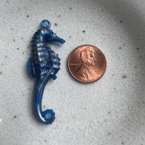 Alternative view of Vintage German Resin Seahorse Pendant – Blue Silver Swirl – Lightweight Nautical Pendants for Jewelry Making - 50mm - 2pcs.
