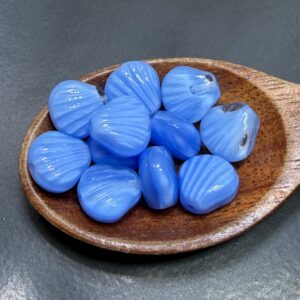 Blue and Crystal Seashell, Clam, Fan Czech Glass Bead, 15 Beads, 9mm