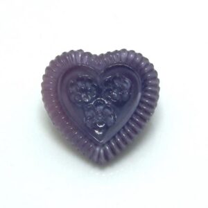 Czech Glass Button, Purple Heart with Flowers, glass shank, 17mm