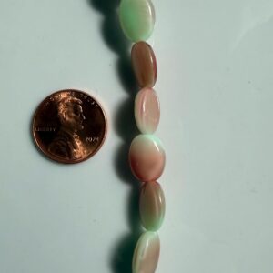 Czech Glass Oval 13 Beads Pink/Green 16mm x 9mm - Image 3