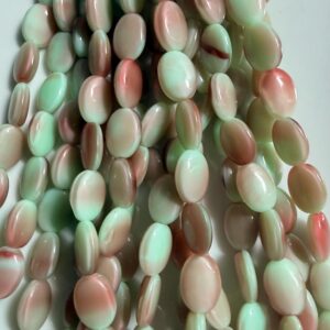 Czech Glass Oval 13 Beads Pink/Green 16mm x 9mm