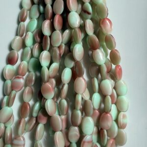 Czech Glass Oval 13 Beads Pink/Green 16mm x 9mm - Image 2