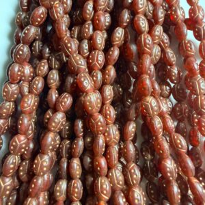 Czech Glass 25 Beads rust/gold oval ladybug design 8mm x 6mm