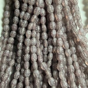 Czech glass strand of beads, 25 beads on strand. Grey  with gold ladybug motif 8mm x 6 mm - Image 2