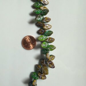 Czech glass green/brown leaf beads 12mm x 7mm, single strand 43 beads - Image 4