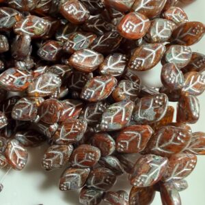 Czech glass brown/rust leaf beads 12mm x 7mm, single strand 43 beads