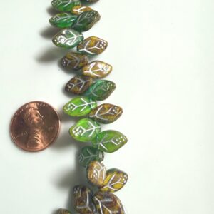 Czech glass green/brown leaf beads 12mm x 7mm, single strand 43 beads - Image 3