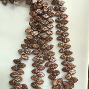Alternative view of Czech glass brown/rust leaf copper detail beads 12mm x 7mm, single strand 43 beads