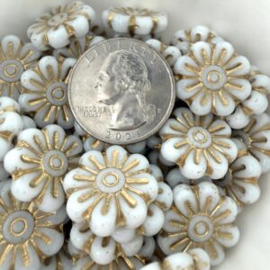 Alternative view of White and Gold Daisy Flower Czech Glass Bead, 18mm, 6 beads