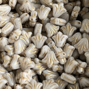 White with Gold Wash, Lily Flower Beads, Czech Glass Flower Beads, 9mm, 15 Beads - Image 3