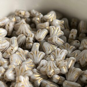 Alternative view of White with Gold Wash, Lily Flower Beads, Czech Glass Flower Beads, 9mm, 15 Beads