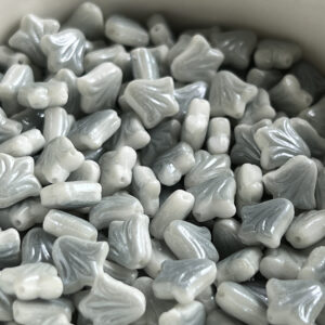 Alternative view of White Grey Luster, Lily Flower Beads, Art Deco Style, Czech Glass Flower Beads, 9mm, 15 Beads