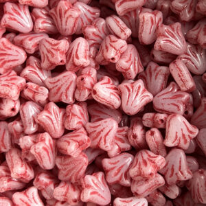 White Coral Wash, Lily Flower Beads, Czech Glass Flower Beads, 9mm, 15 Beads
