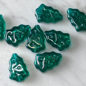 Czech Glass Christmas Tree Beads, Green Rainbow Luster, 17mm, 8 beads, Christmas in July