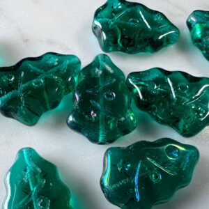 Czech Glass Christmas Tree Beads, Green Rainbow Luster, 17mm, 8 beads, Christmas in July - Image 7