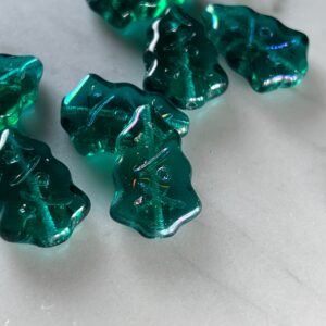 Czech Glass Christmas Tree Beads, Green Rainbow Luster, 17mm, 8 beads, Christmas in July - Image 5