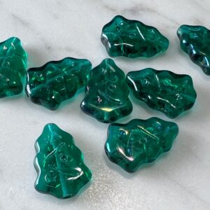 Czech Glass Christmas Tree Beads, Green Rainbow Luster, 17mm, 8 beads, Christmas in July - Image 6