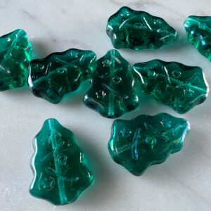 Czech Glass Christmas Tree Beads, Green Rainbow Luster, 17mm, 8 beads, Christmas in July - Image 8