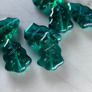 Czech Glass Christmas Tree Beads, Green Rainbow Luster, 17mm, 8 beads, Christmas in July - Image 9