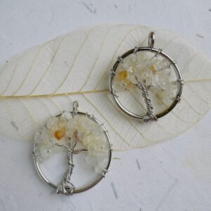 Tree of Life Pendant Silver Gold Mixed Gemstone Amethyst Citrine Sun Stone Aquamarine - Image 3