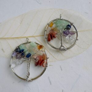 Tree of Life Pendant Silver Gold Mixed Gemstone Amethyst Citrine Sun Stone Aquamarine - Image 4