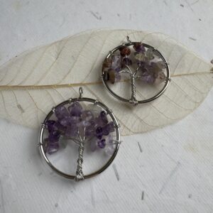 Tree of Life Pendant Silver Gold Mixed Gemstone Amethyst Citrine Sun Stone Aquamarine - Image 5