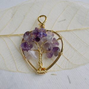 Tree of Life Pendant Silver Gold Mixed Gemstone Amethyst Citrine Sun Stone Aquamarine - Image 6