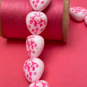 Alternative view of White and Pink Strawberry Czech Glass Bead 6 Beads 14mm