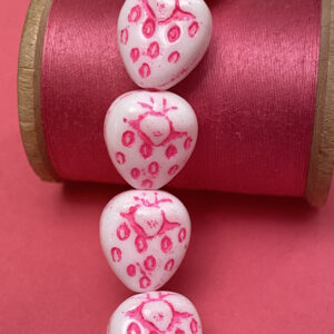 White and Pink Strawberry Czech Glass Bead 6 Beads 14mm
